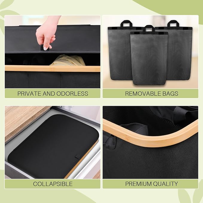 145L Laundry Hamper with Lid, 3 Section Laundry Basket with 3 Removable Bag | - Image 6