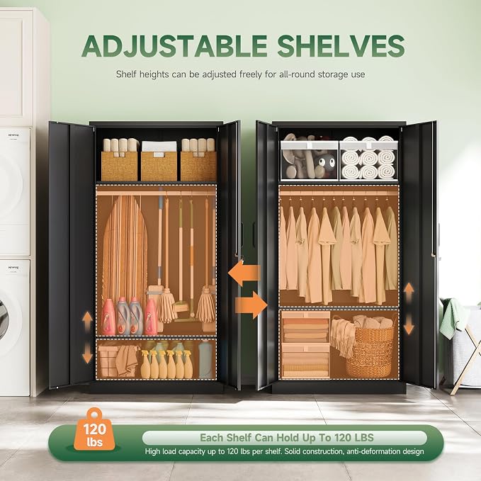 Metal Wardrobe Cabinets with Lock, Clothing Locker 72" X 36" X 18" Storage - Image 5
