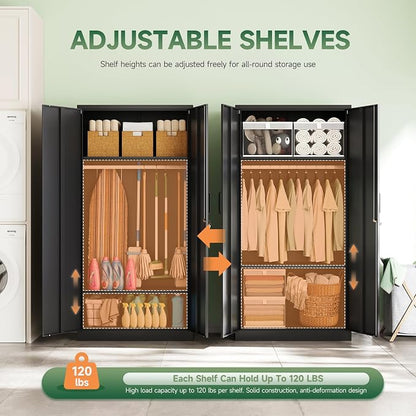Metal Wardrobe Cabinets with Lock, Clothing Locker 72" X 36" X 18" Storage - Image 5