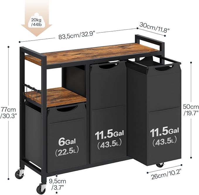 HOOBRO Laundry Sorter with 3 Section, 29 Gal. Laundry Hamper with Wheels and - Image 3