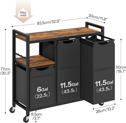 HOOBRO Laundry Sorter with 3 Section, 29 Gal. Laundry Hamper with Wheels and - Image 3