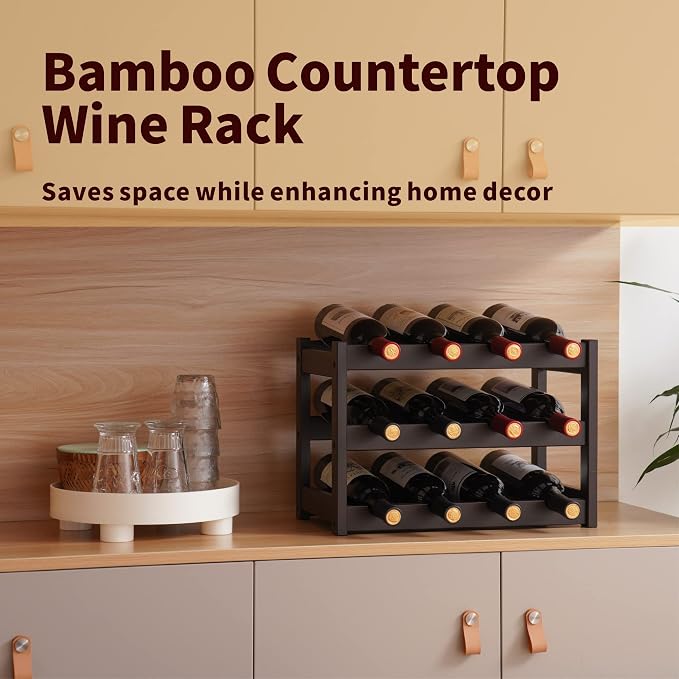 VASMIA Bamboo Wine Rack, Sturdy and Durable Wine Storage Cabinet Shelf - Image 2