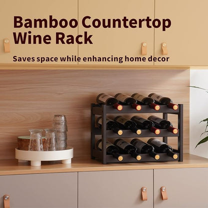 VASMIA Bamboo Wine Rack, Sturdy and Durable Wine Storage Cabinet Shelf - Image 2
