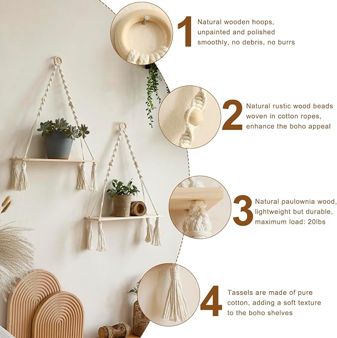Artilady 2 Pack Wooden Wall Hanging Shelves - Image 4