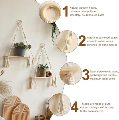 Artilady 2 Pack Wooden Wall Hanging Shelves - Image 4