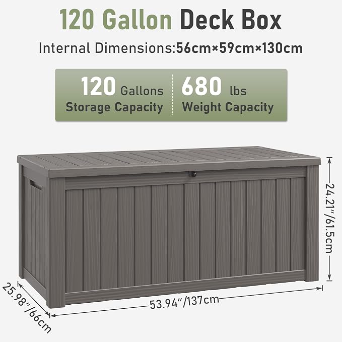 120 Gallon Outdoor Storage Box, Resin Deck Boxes Outdoor Waterproof - Image 2
