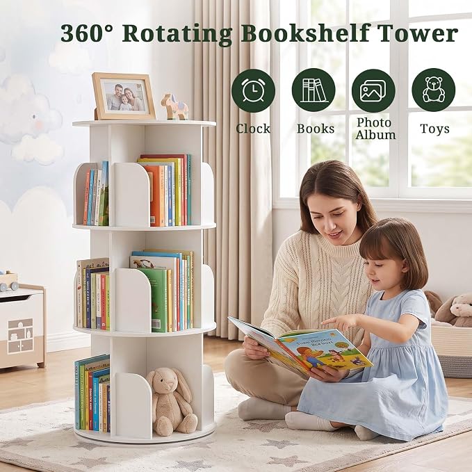 3 Tier Rotating Bookshelf Tower, Round Spinning Bookshelf | 360°revolving - Image 7