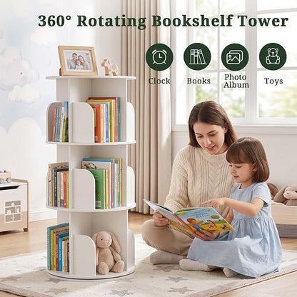 3 Tier Rotating Bookshelf Tower, Round Spinning Bookshelf | 360°revolving - Image 7