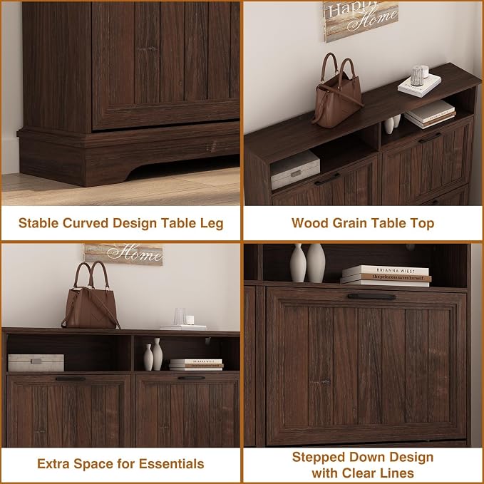 Shoe Storage Cabinet with 4 Flip Drawers, Farmhouse Modern Hidden Shoes Rack - Image 7
