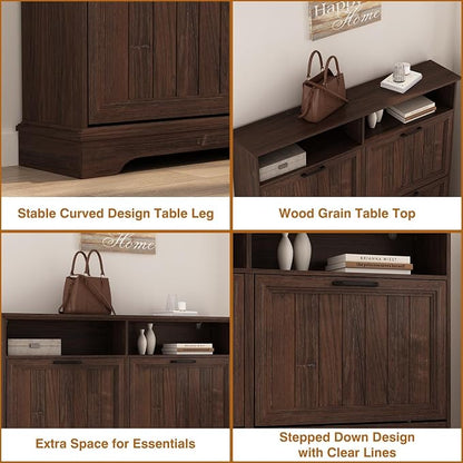 Shoe Storage Cabinet with 4 Flip Drawers, Farmhouse Modern Hidden Shoes Rack - Image 7