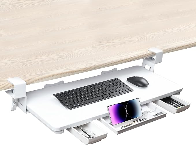 Keyboard Tray Under Desk with Drawer, 26.77" X 11.81"Large Size Keyboard Tray - Image 8