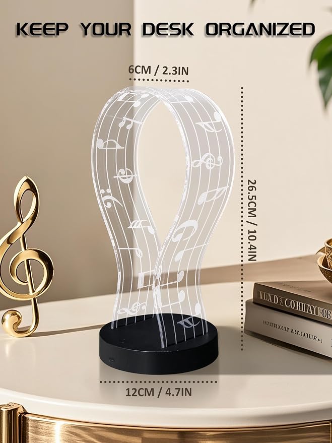 Light Up Headphone Stand with 16 Color Lights, Music Notes Pattern Acrylic - Image 7