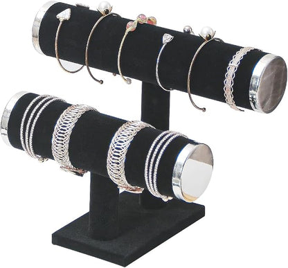 2 Tier Bracelet Holder Stand, Bangle Watches Display, Velvet Bracelet Jewelry - Image 2