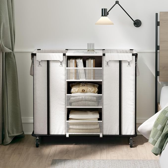 WOWLIVE Laundry Sorter 2 Section 200L Rolling Laundry Hamper - Image 7