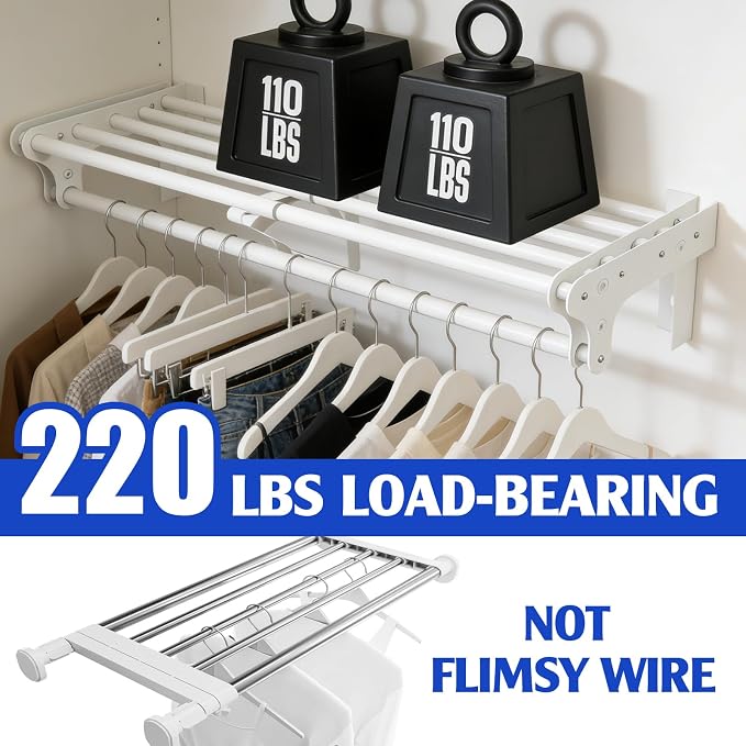 Closet Shelf with Hanging Rod, 28-48'' Expandable Closet Rod with Shelf | Wall - Image 5