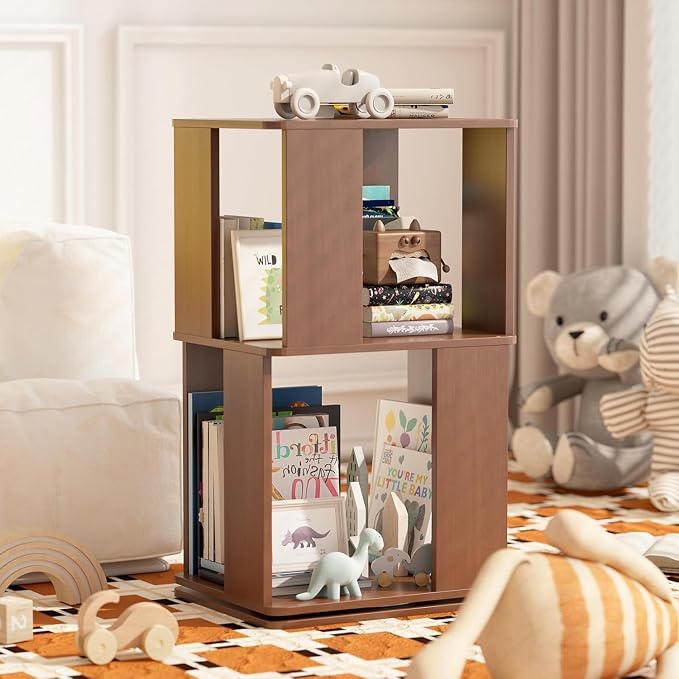 Easyego 2 Tier Solid Wood Rotating Bookshelf, 360° Upgrade Spinning Book Shelf - Image 5
