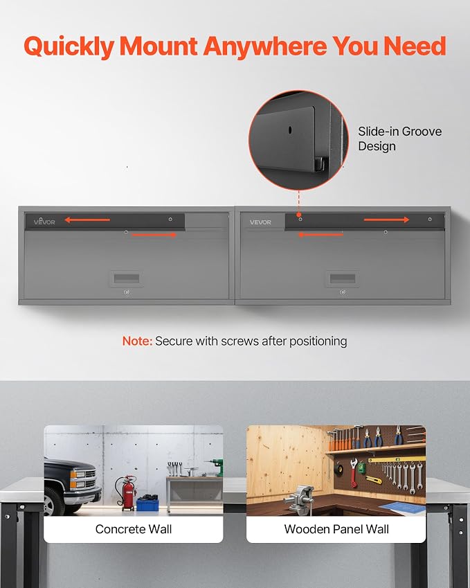 VEVOR Metal Wall Cabinet, 30.31W x 12.01D x 14.02H Inch, Floating Garage Tool - Image 4