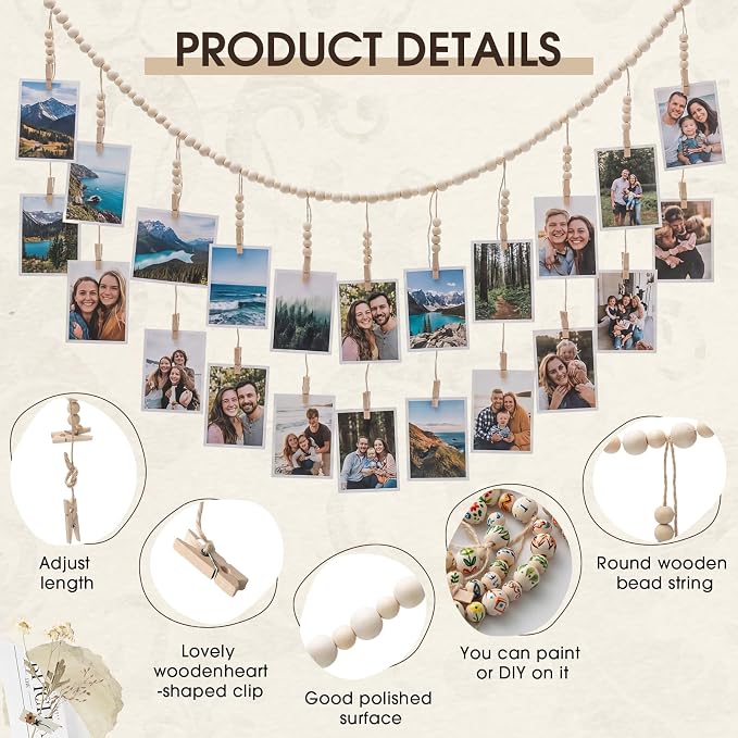 Sieral 48 Pcs Office Cubicle Decor Set, Boho Hanging Photo Display - Image 4
