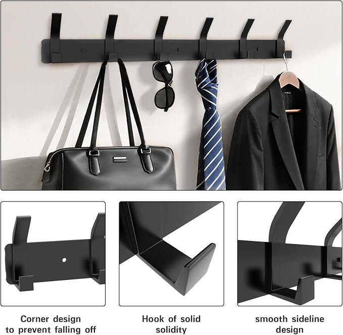 2 Pack Coat Rack Wall Mount, 17.3 in Wall Hooks - Image 4
