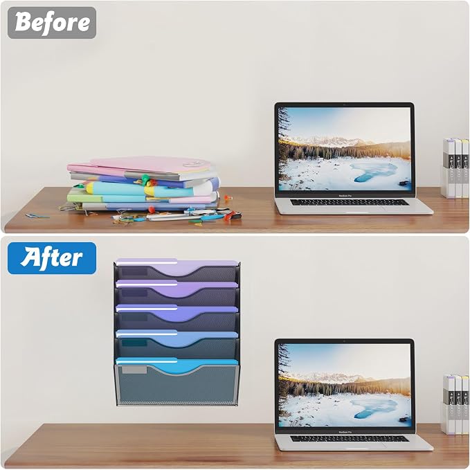 5 Tier Hanging Wall File Organizer, Mesh Mail Paper Orgnization Hanging File - Image 4