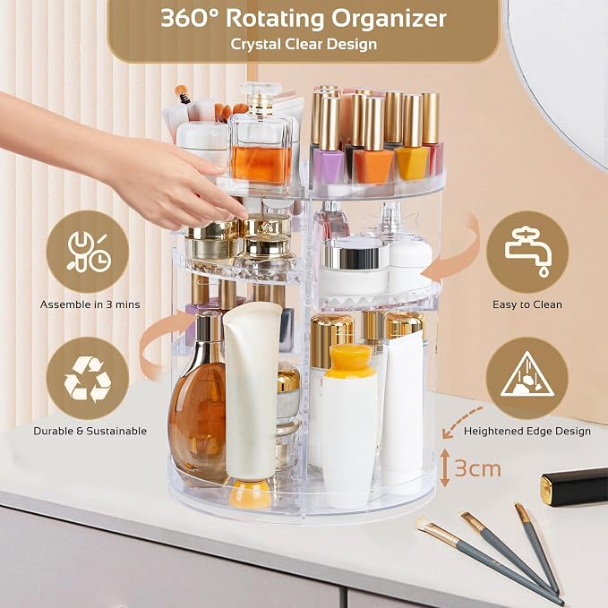 Boxalls Makeup Organizer Rotating Large Capacity, 360 Makeup Carousel - Image 5