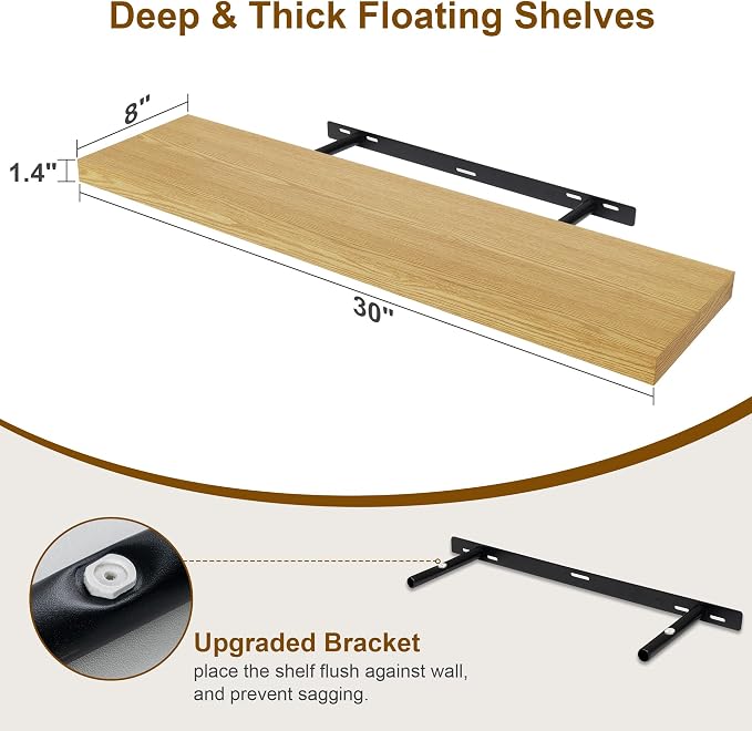 30 Inch Floating Shelves, Rustic Floating Wall Shelves 8 Inch Deep, 30 x 8 - Image 3