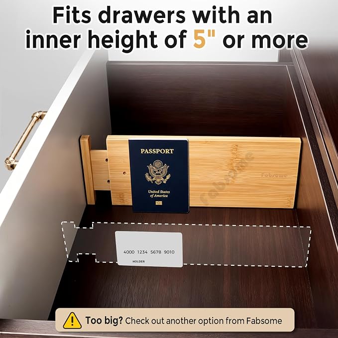 Fabsome Dresser Drawer Organizers 6 Pack, 4.65'' High Adjustable from 12.5-17‘’ - Image 5