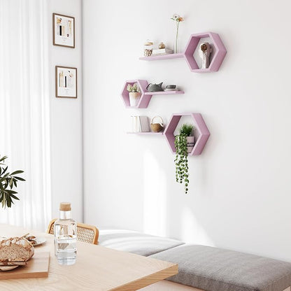 Wooden Hexagon Floating Shelves Wall Mounted, Rustic Honeycomb Shelves - Image 3