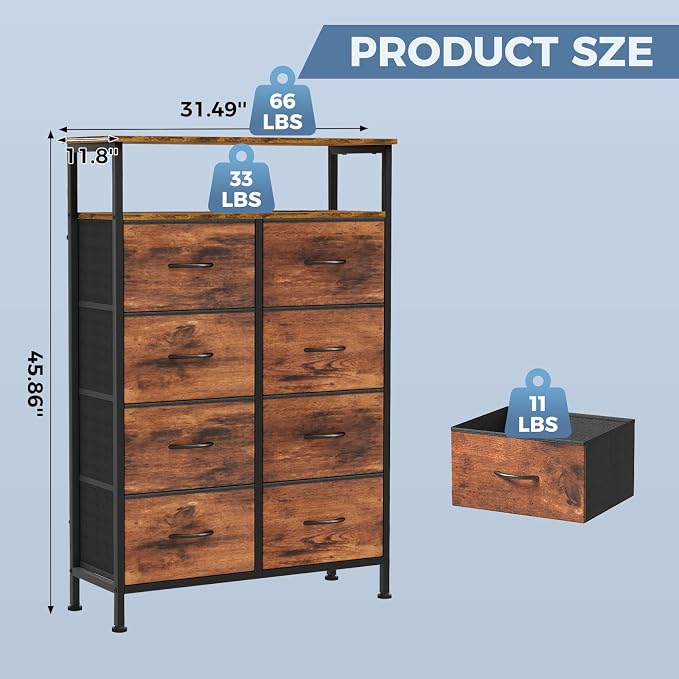 DUMOS Tall 8 Drawer Dresser for Bedroom, Storage Chest of Drawers Cabinet | - Image 3
