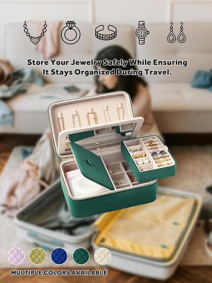 Velvet Travel Jewelry Box with Large Mirror, Double-Layer Jewelry Organizer Case - Image 8