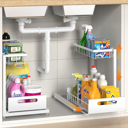 2 Pack Under Sink Organizer Storage 2-Tier Premium Metal Pull-Out Racks by Saydear