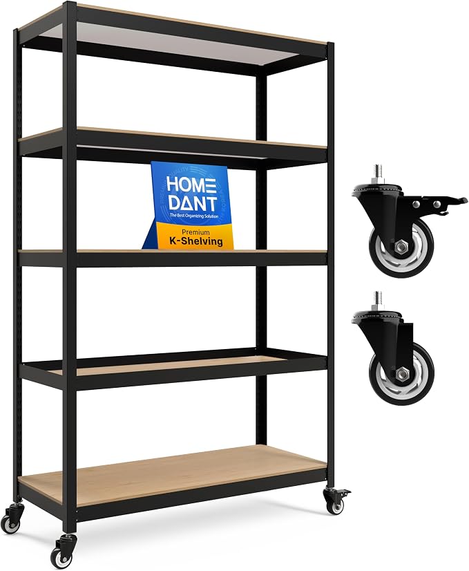 HOMEDANT House 5-Tier Metal Boltless Rolling Cart Shelf Rack Casters Heavy Duty by TheBestOrganizingSolution