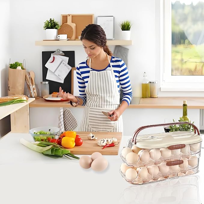 Egg Holder for Fridge with Lid and Handle, Automatic Rolling Egg Container for - Image 2
