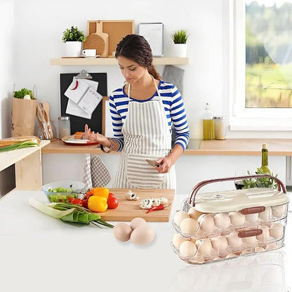 Egg Holder for Fridge with Lid and Handle, Automatic Rolling Egg Container for - Image 2