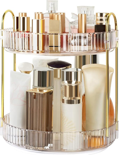 360 Rotating Makeup Organizer for Vanity, 2 Tier Perfume Skincare Organizers by AMEITECH