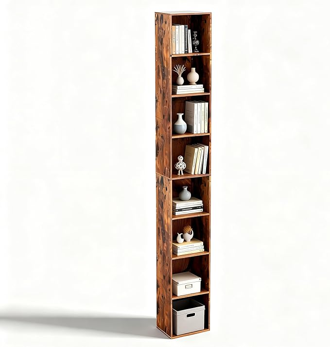 8-Cube Storage Organizer Bookcase, Tall Narrow Bookshelf by NewBeth