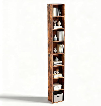 8-Cube Storage Organizer Bookcase, Tall Narrow Bookshelf by NewBeth