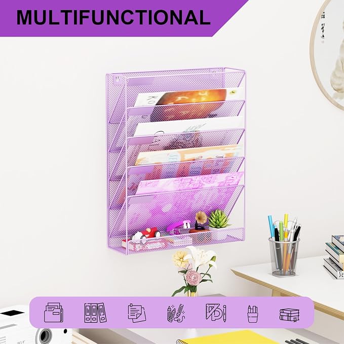 Wall File Organizer Holder Mesh Hanging Paper Document Holder, Vertical 6 - Image 6