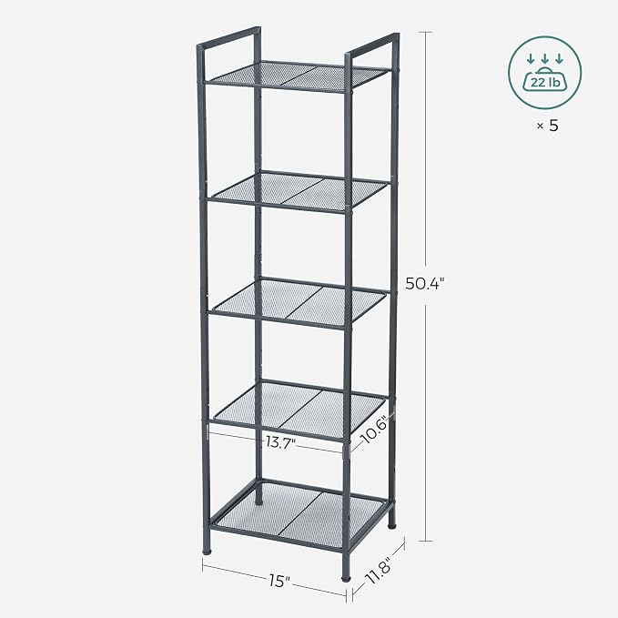 SONGMICS 5-Tier Storage Rack, Bathroom Shelf, Extendable Plant Stand - Image 3