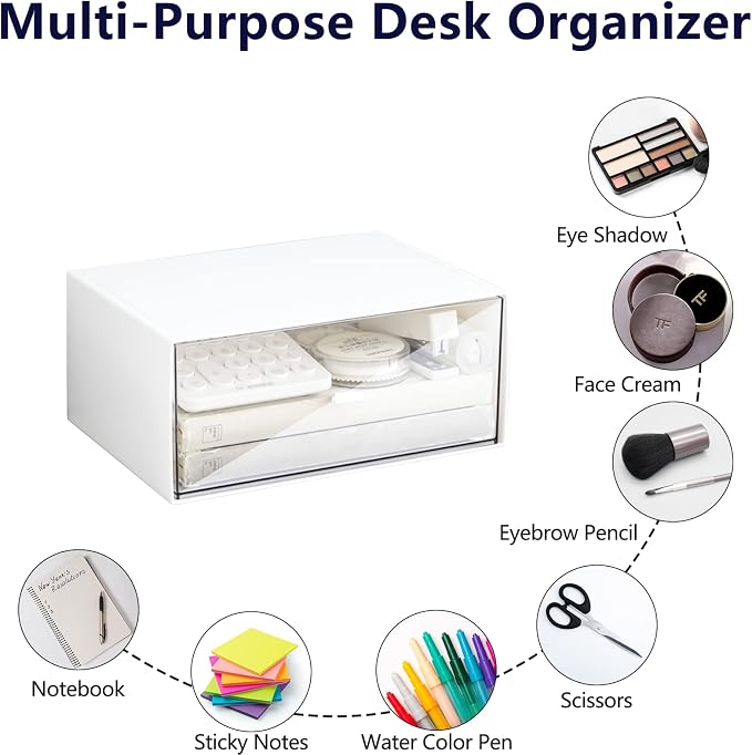 Desk Drawer Organizer, Stackable Storage Drawers, Plastic White Desk Organizers - Image 5