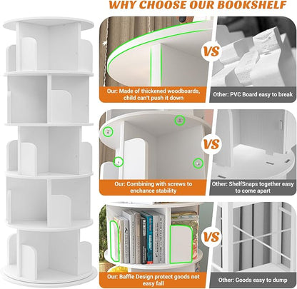 Aheaplus Rotating Bookshelf, 360 Display Wood Spinning Bookshelf Tower - Image 6