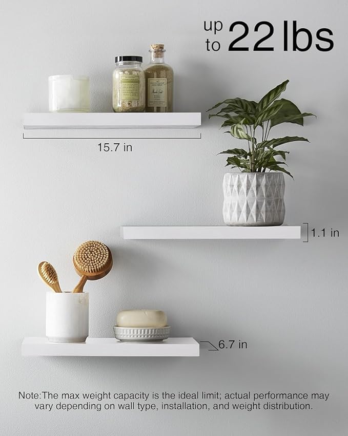 BAYKA White Floating Shelves for Wall, Rustic Wood Wall Shelves - Image 3