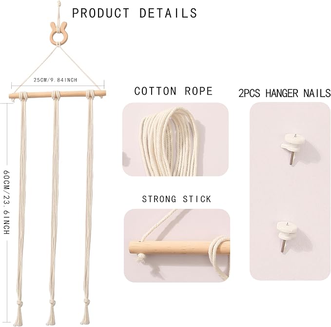 Macrame Hair Clips Organizer, Wall Hanging Hair Accessories Holder and Storage - Image 3