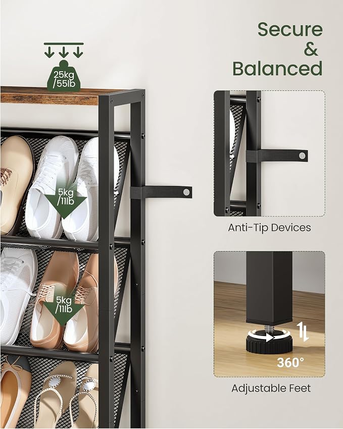 CHOEZON Shoe Rack, 5-Tier Slanted Shoe Rack, Narrow Shoe Storage Shelf - Image 7