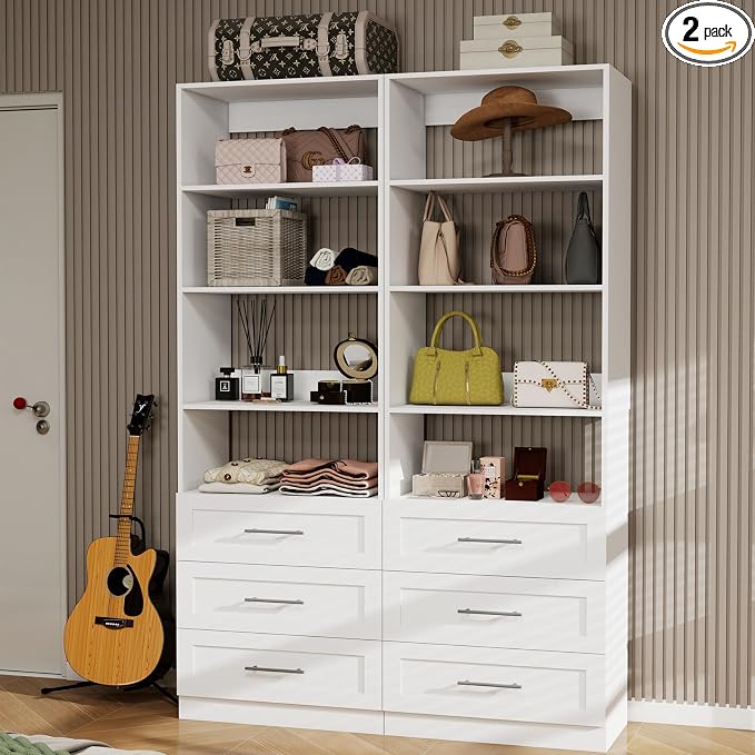 Closet System with Drawers, Wood Closet Organizer System with Adjustable by Home
