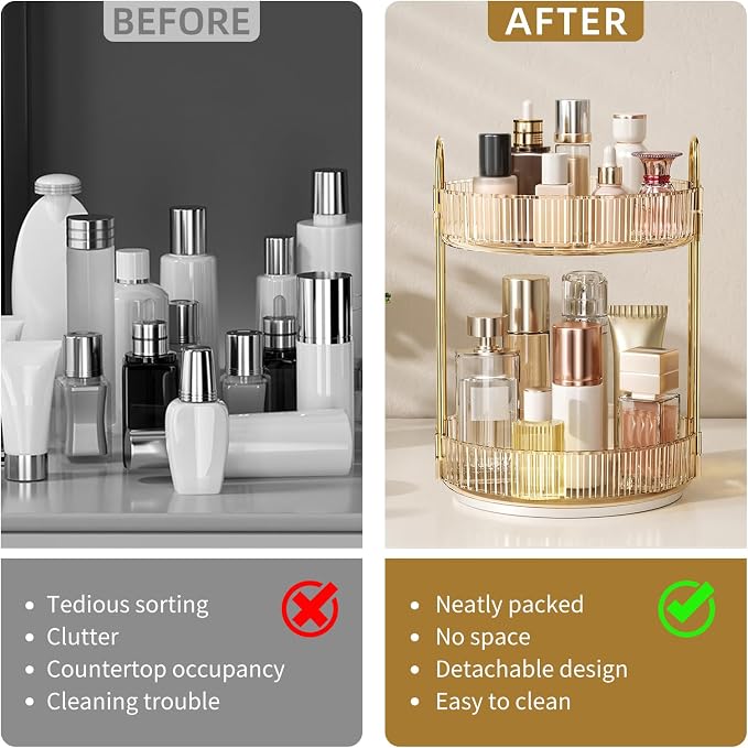 360° Rotating Makeup Organizer, Large Capacity Skincare Organizer, 2 Tier - Image 2