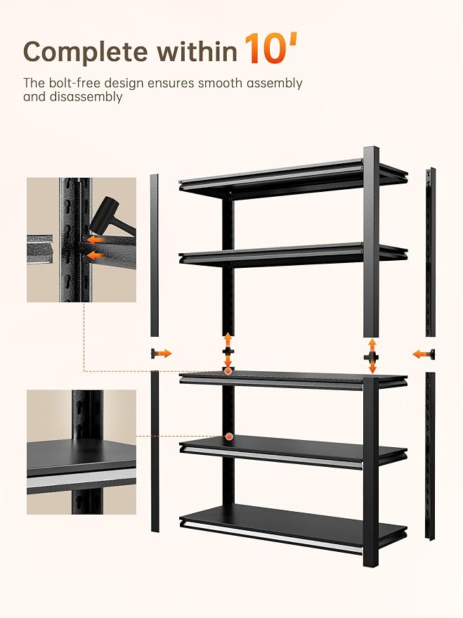 JHYKHG 72" H Storage Shelves, 5-Tier Heavy Duty Garage Shelving, Adjustable - Image 7
