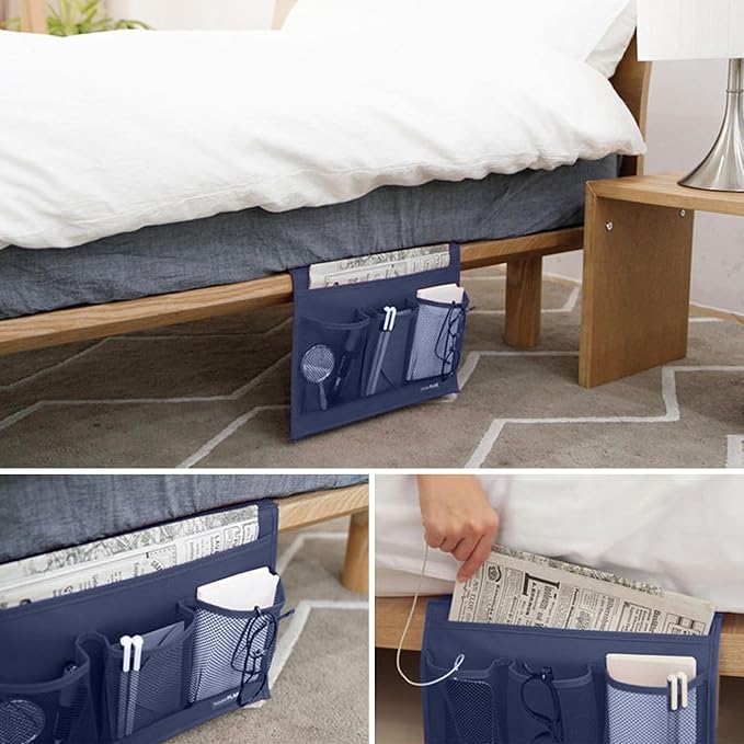 Bedside Storage Organizer with 4 Pockets, Bedside Caddy, Remote Control Holder - Image 3