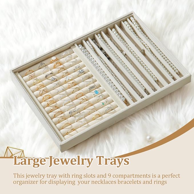 Large Jewelry Organizer for Drawer Insert Velvet Stackable Jewelry Trays for - Image 4