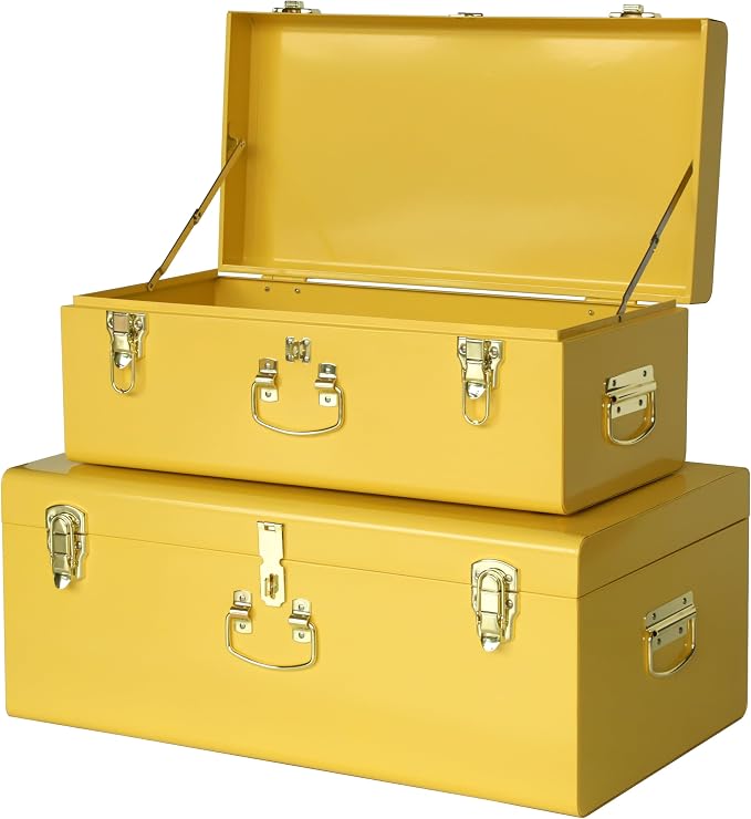 Vixdonos Storage Trunk Chest Decorative Large Metal Box Set of 2 College Dorm by Vixdonos